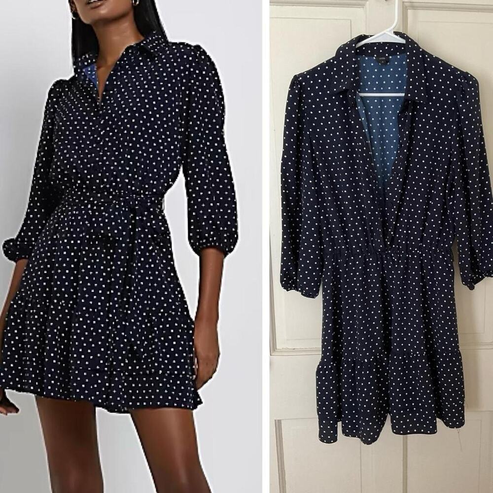 River Island navy blue white polka dot dress  - size 10